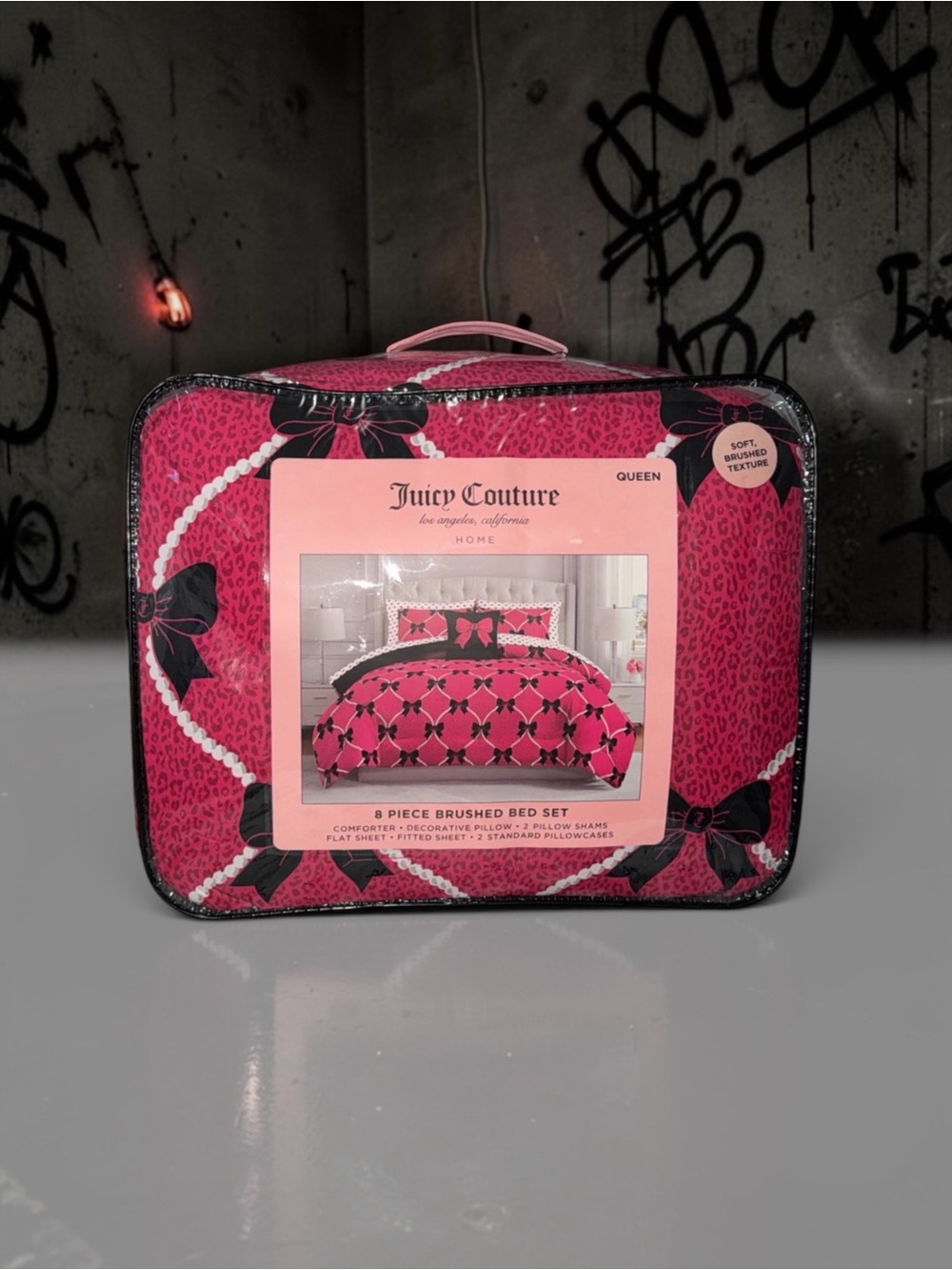 Juicy Couture Pink and Black 8-Piece Brushed Queen Comforter Set